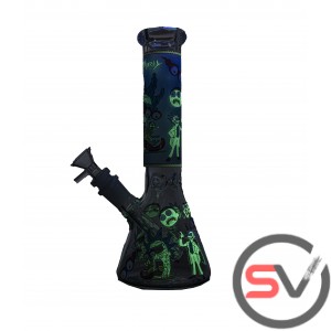 RICK AND MORTY GLASS BEAKER WATER PIPE 10inch (GLOW IN THE DARK)